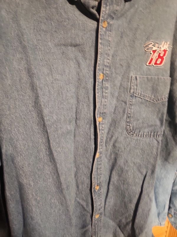 Vintage 90s Nascar Bobby Labonte #18 Denim Shirt Men's XL 6