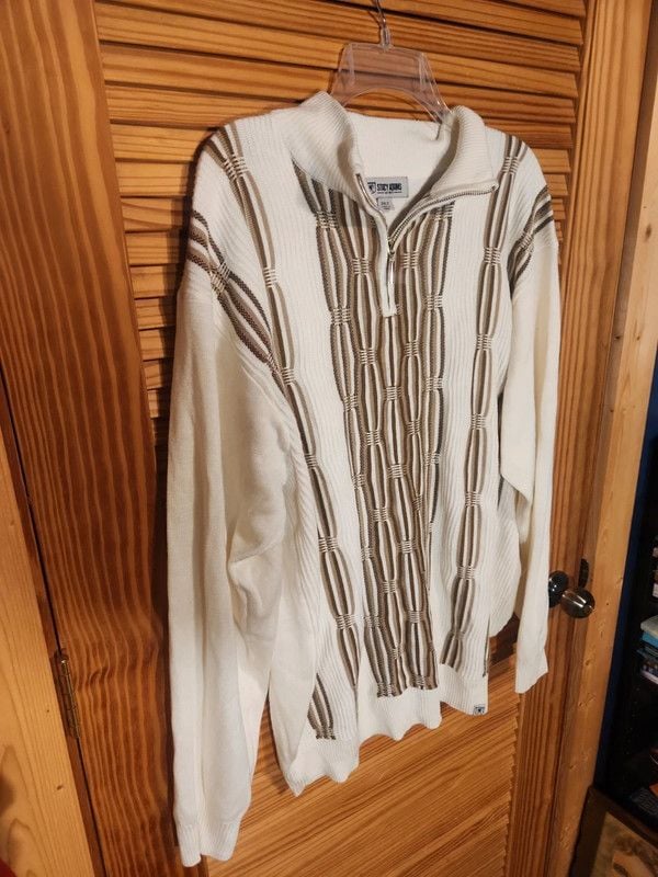 • Stacy Adams 2XLT Cream & Earthtone Jacquard Textured 1/4 Zip Pullover Sweater 6