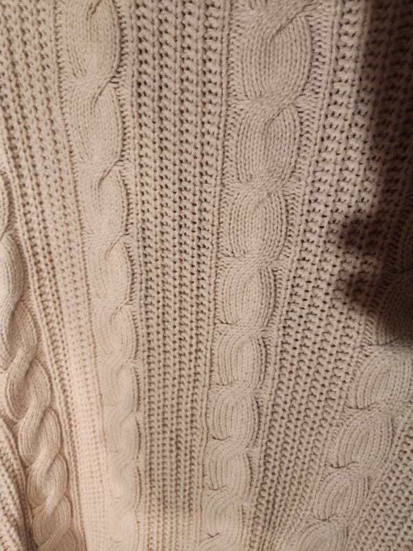 Y2k Jessica Simpson Cream Cable Knit V-Neck Cardigan Sweater Navy Trim Medium 6