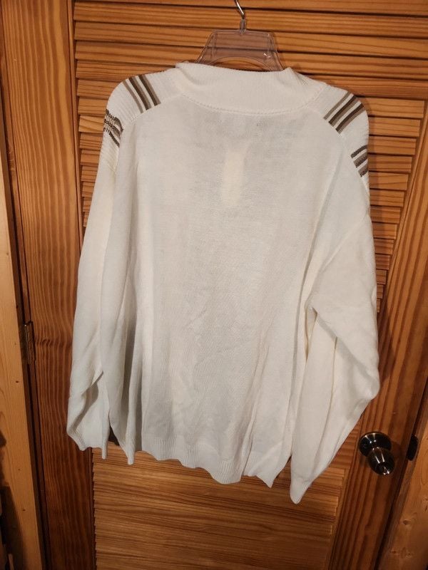• Stacy Adams 2XLT Cream & Earthtone Jacquard Textured 1/4 Zip Pullover Sweater 7