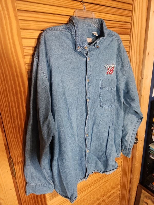 Vintage 90s Nascar Bobby Labonte #18 Denim Shirt Men's XL 7