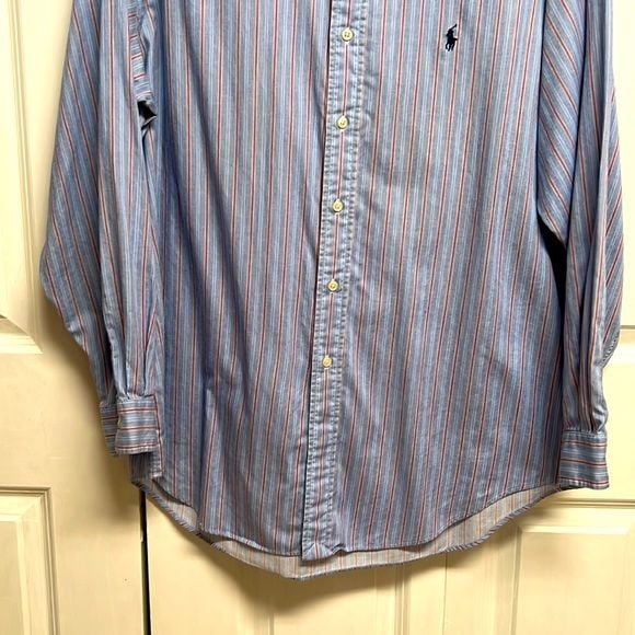 Ralph Lauren Yarmouth Blue Red Striped Long Sleeve Logo Dress Shirt Size 16.50 4