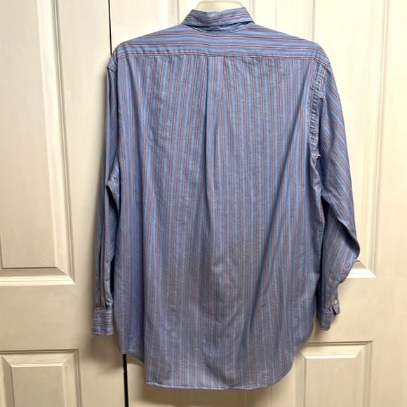 Ralph Lauren Yarmouth Blue Red Striped Long Sleeve Logo Dress Shirt Size 16.50 6