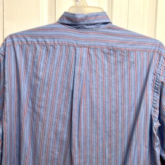 Ralph Lauren Yarmouth Blue Red Striped Long Sleeve Logo Dress Shirt Size 16.50 7