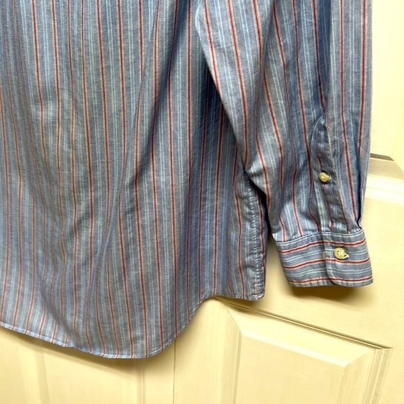 Ralph Lauren Yarmouth Blue Red Striped Long Sleeve Logo Dress Shirt Size 16.50 8