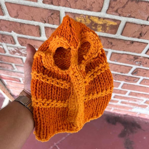 Custom Handknit Orange Ski Mask Balaclava