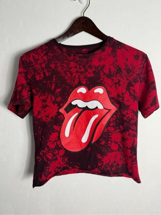 the Rolling Stones Red and Black Tie-Dye Kids Graphic Tee with Tongue Logo 2