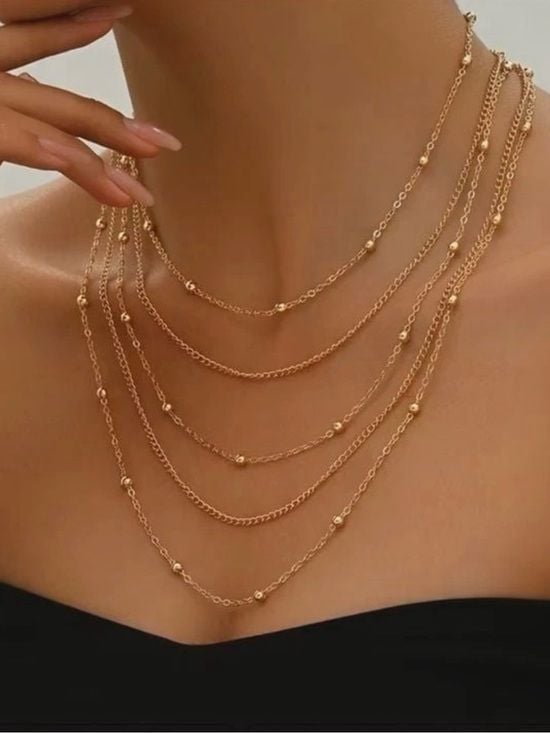 Multi-Layer Beaded Gold Necklace for Women 3