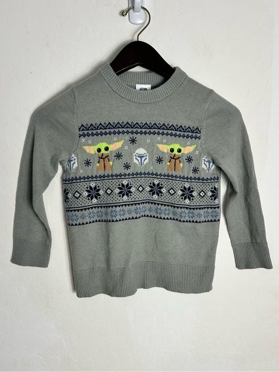 Star Wars Boys Grogu Knit Gray Sweater 5T Christmas Xmas 1
