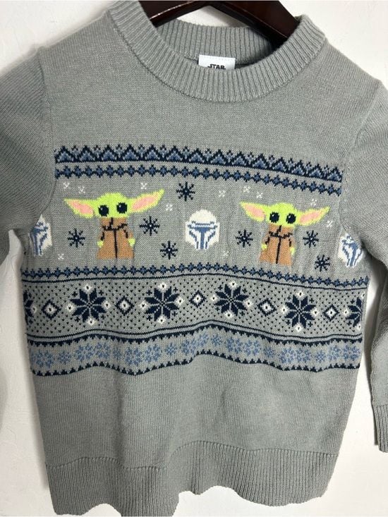 Star Wars Boys Grogu Knit Gray Sweater 5T Christmas Xmas 2