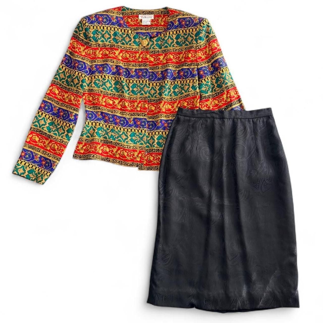 Talbots Silk Skirt Suit Set Size 4 Baroque Print Jacquard 1