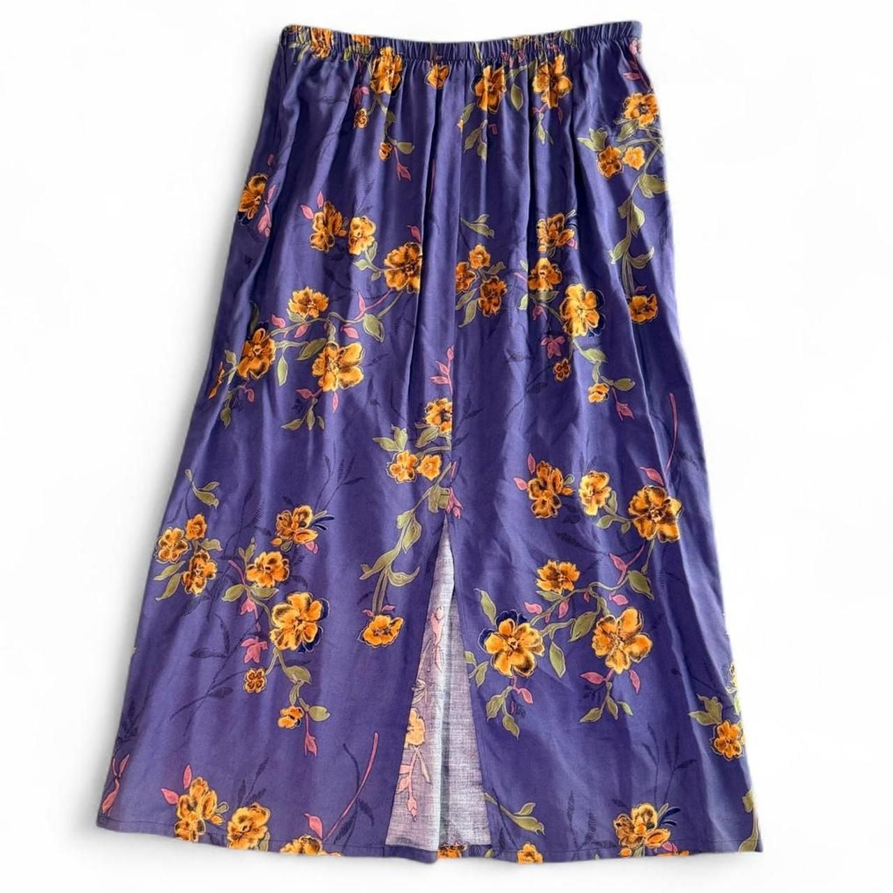 Sag Harbor Floral Maxi Skirt Size LARGE Purple Rayon 90s Vintage 4