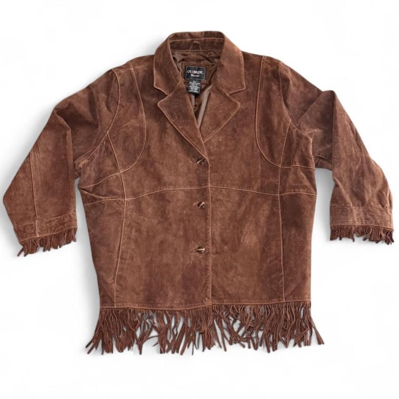 Outbrook Woman Suede Fringe Jacket Size 3X Brown Genuine Leather Western 2