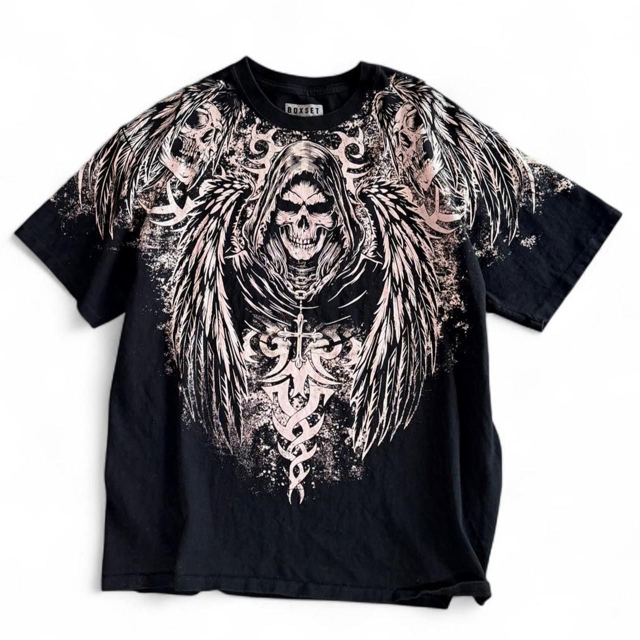 BOXSET Grim Reaper Graphic T-Shirt Large Black Y2K Skull Tribal Gothic 2