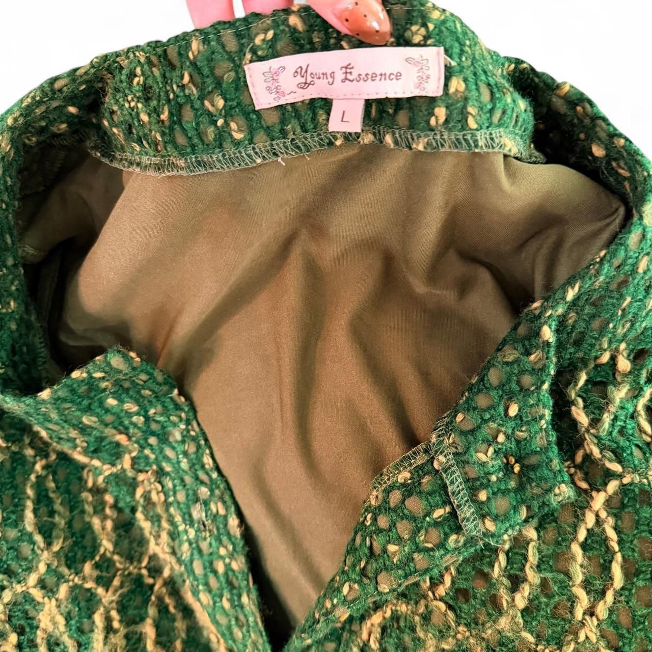 Young Essence Green Lace Coat Dress Large Vintage Y2K 8
