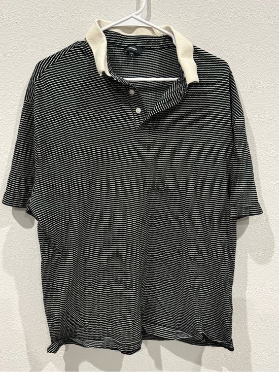 Express Black & White Striped Polo with Cream Collar 2