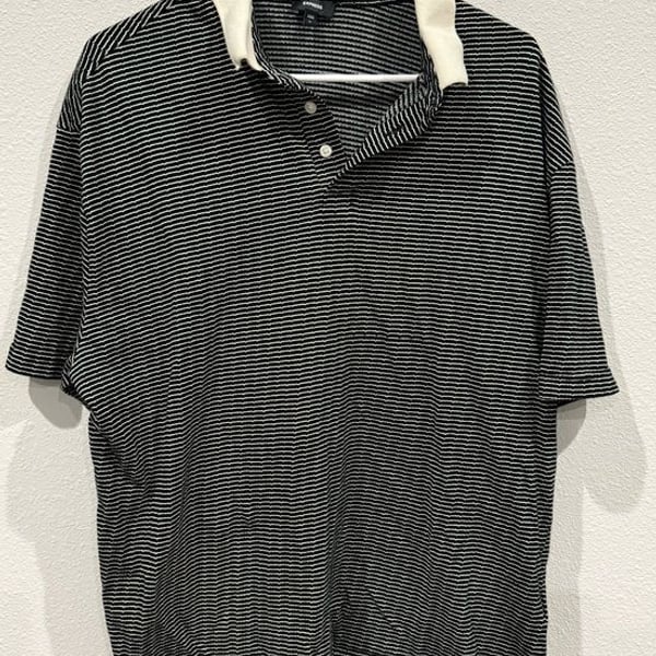 Express Black & White Striped Polo with Cream Collar