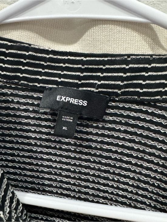 Express Black & White Striped Polo with Cream Collar 3