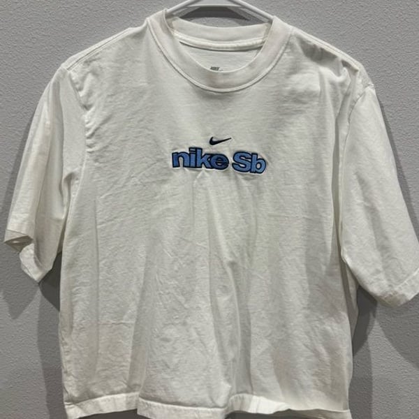 Nike SB White Tee with Blue Embroidered Logo