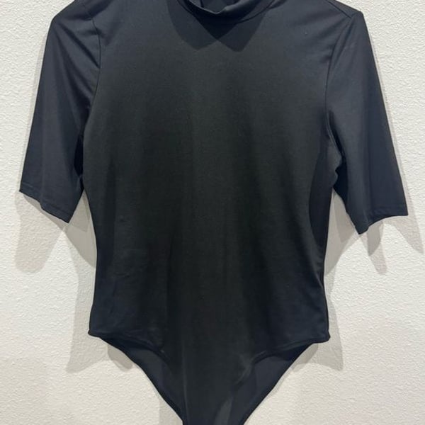 SHEIN Black Short-Sleeve Mock Neck One-Piece Bodysuit
