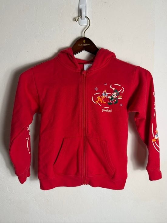 Disney Red Kids' Hooded Zip-Up Sweatshirt with Mickey Holiday Graphic 1
