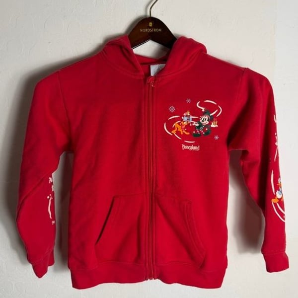 Disney Red Kids' Hooded Zip-Up Sweatshirt with Mickey Holiday Graphic
