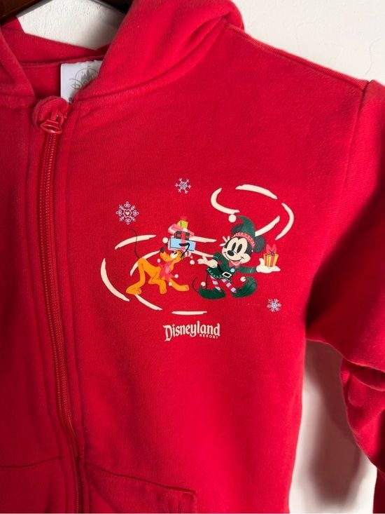 Disney Red Kids' Hooded Zip-Up Sweatshirt with Mickey Holiday Graphic 2