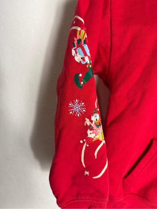 Disney Red Kids' Hooded Zip-Up Sweatshirt with Mickey Holiday Graphic 4