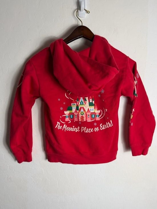 Disney Red Kids' Hooded Zip-Up Sweatshirt with Mickey Holiday Graphic 7