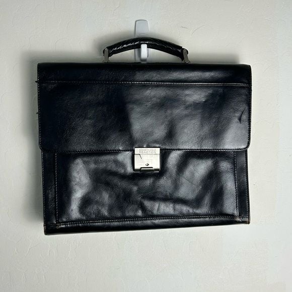 Kenneth Cole Midnight Black Leather Briefcase 7