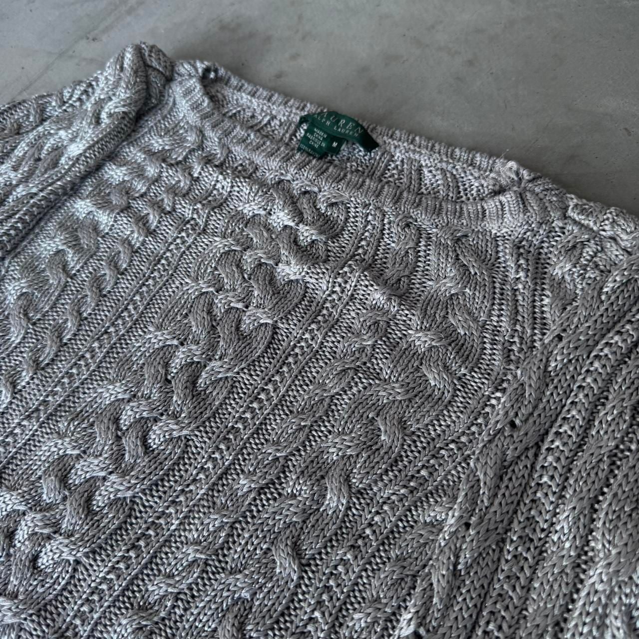 Lauren Ralph Lauren Cable Knit Sweater M Grey Rayon Scoop Neck 2