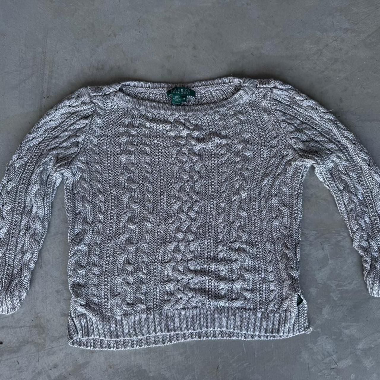 Lauren Ralph Lauren Cable Knit Sweater M Grey Rayon Scoop Neck 3