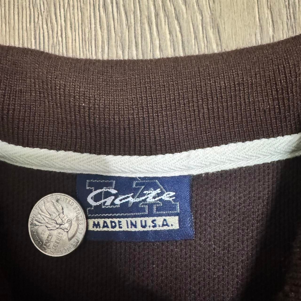 LA Gate Vintage Long Sleeve Quarter Zip Polo XL Brown Tan Made in USA 4