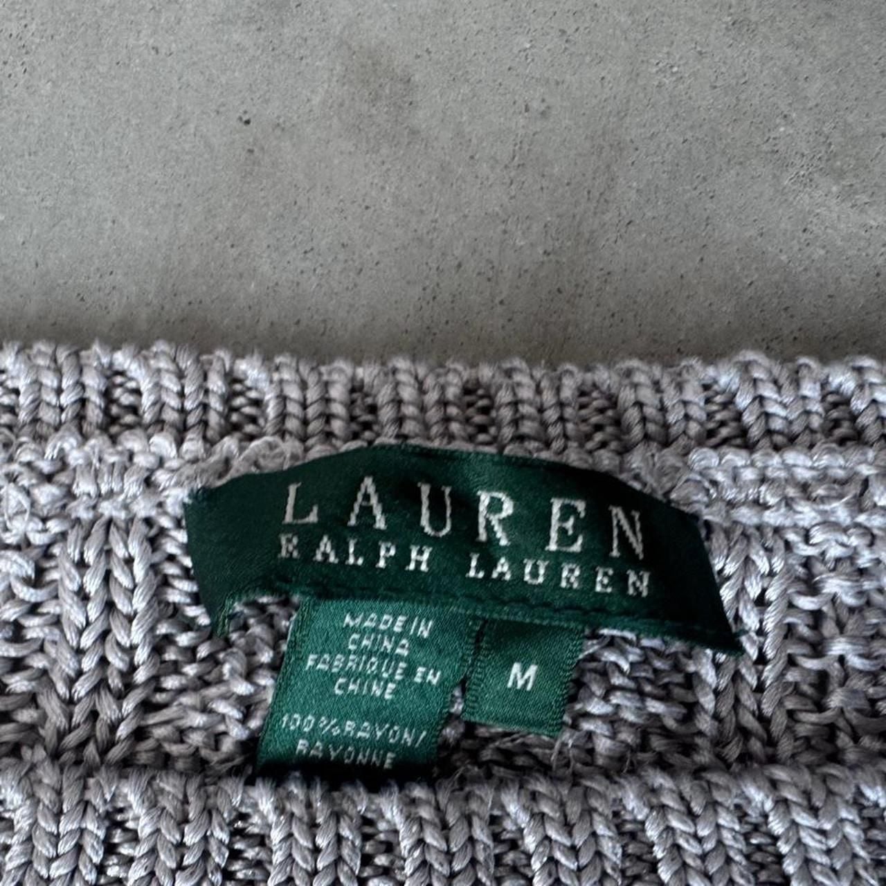 Lauren Ralph Lauren Cable Knit Sweater M Grey Rayon Scoop Neck 4