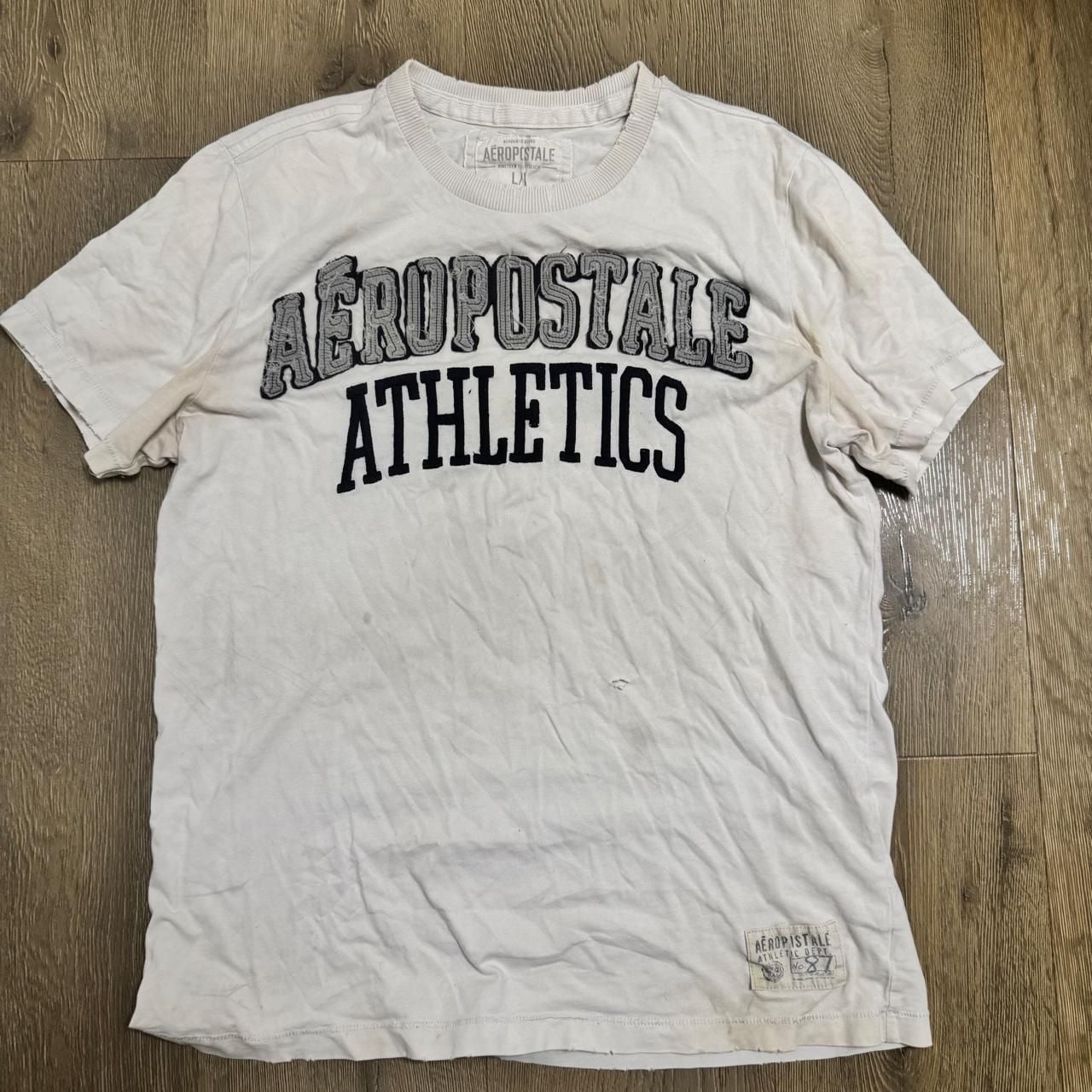 Aeropostale Athletics Graphic T-Shirt Size XL Off-White Frayed Distressed 3