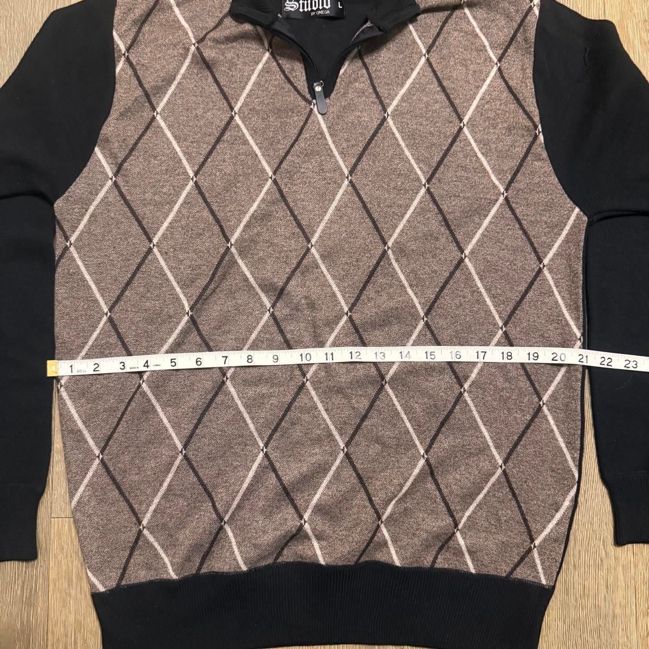 Studio by Omega Argyle Quarter-Zip Sweater Size L Brown Black Mock Neck 5