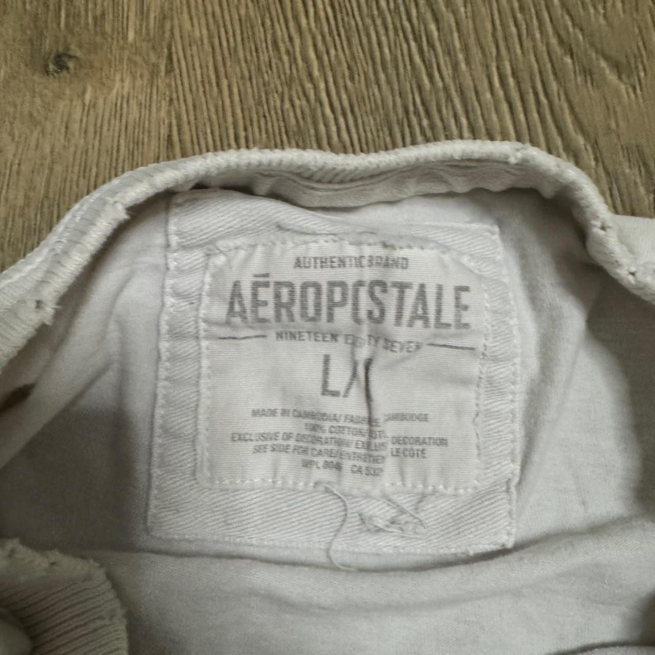 Aeropostale Athletics Graphic T-Shirt Size XL Off-White Frayed Distressed 7