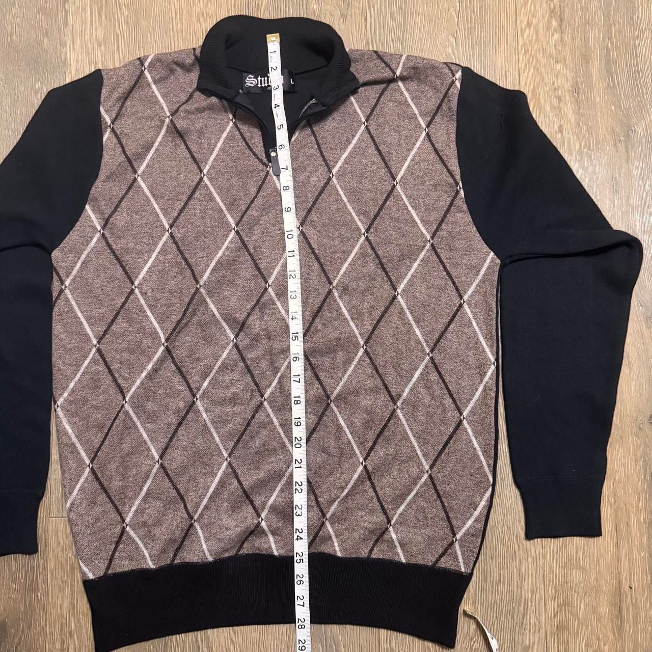 Studio by Omega Argyle Quarter-Zip Sweater Size L Brown Black Mock Neck 6