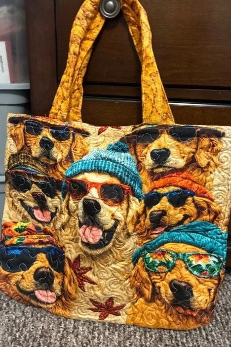 New wo tags fall dog tote bag golden retrievers brown 2