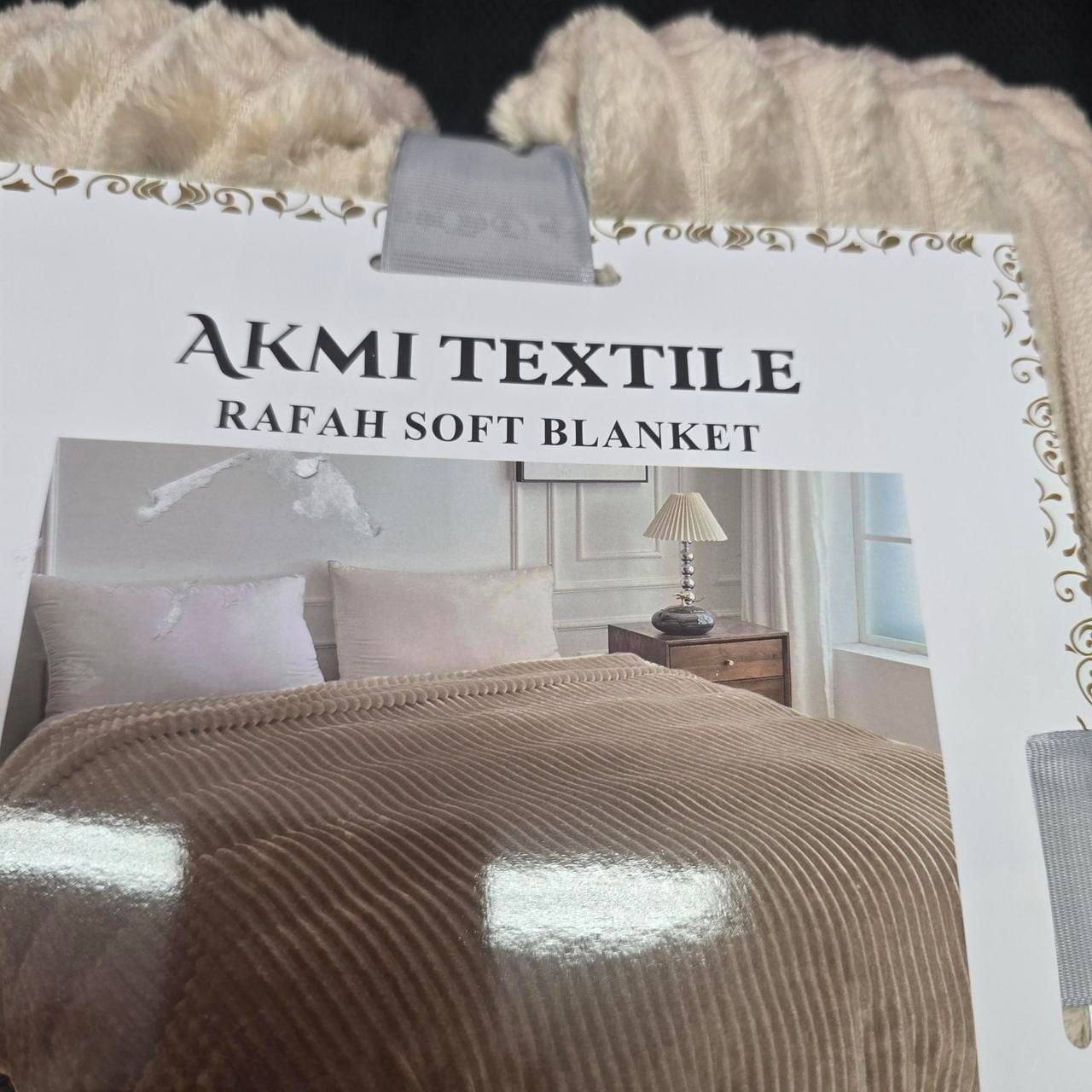 Akmi Textile Rafah Soft Blanket King Size Taupe Solid Stripe 4
