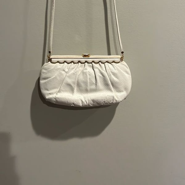 Vintage Judith Leiber White leather Crossbody Bag with Ruched Design