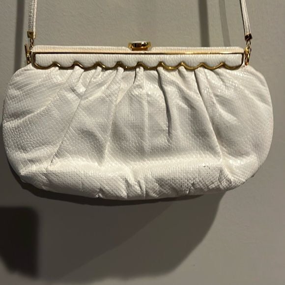Vintage Judith Leiber White leather Crossbody Bag with Ruched Design 3