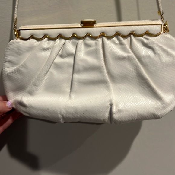 Vintage Judith Leiber White leather Crossbody Bag with Ruched Design 4