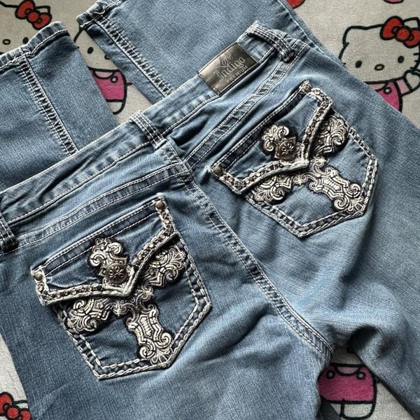 Love Indigo Premium Flared Jeans Size 12 Embellished Cross