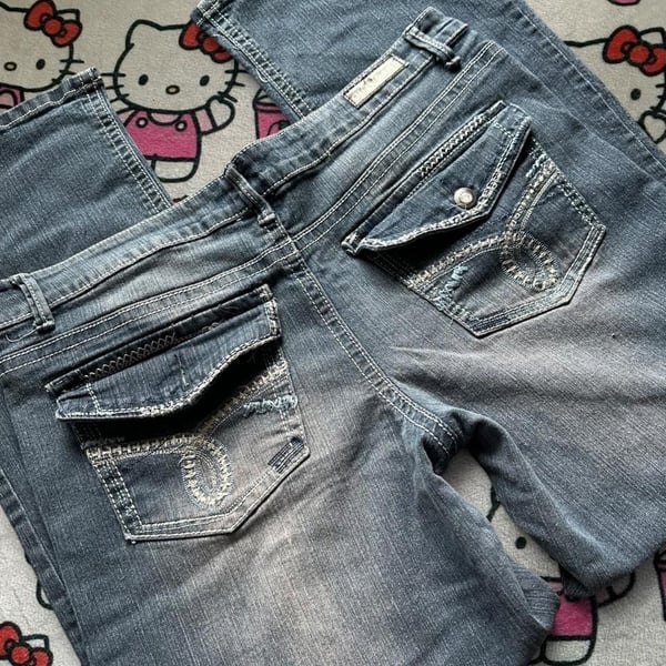 OUT Jeans Flared Bootcut Denim Size 18 Blue Embroidered