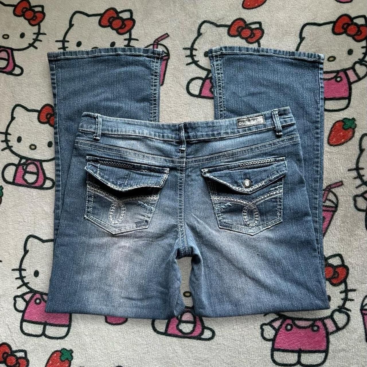 OUT Jeans Flared Bootcut Denim Size 18 Blue Embroidered 4