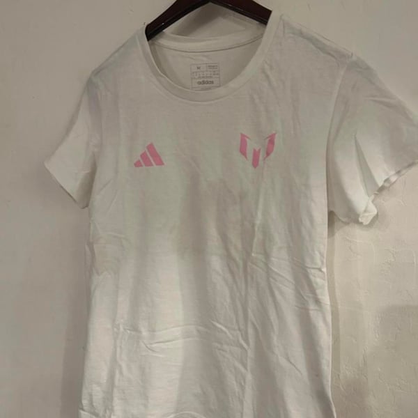 Adidas Messi 10 T-Shirt Youth Size M White Pink Blue