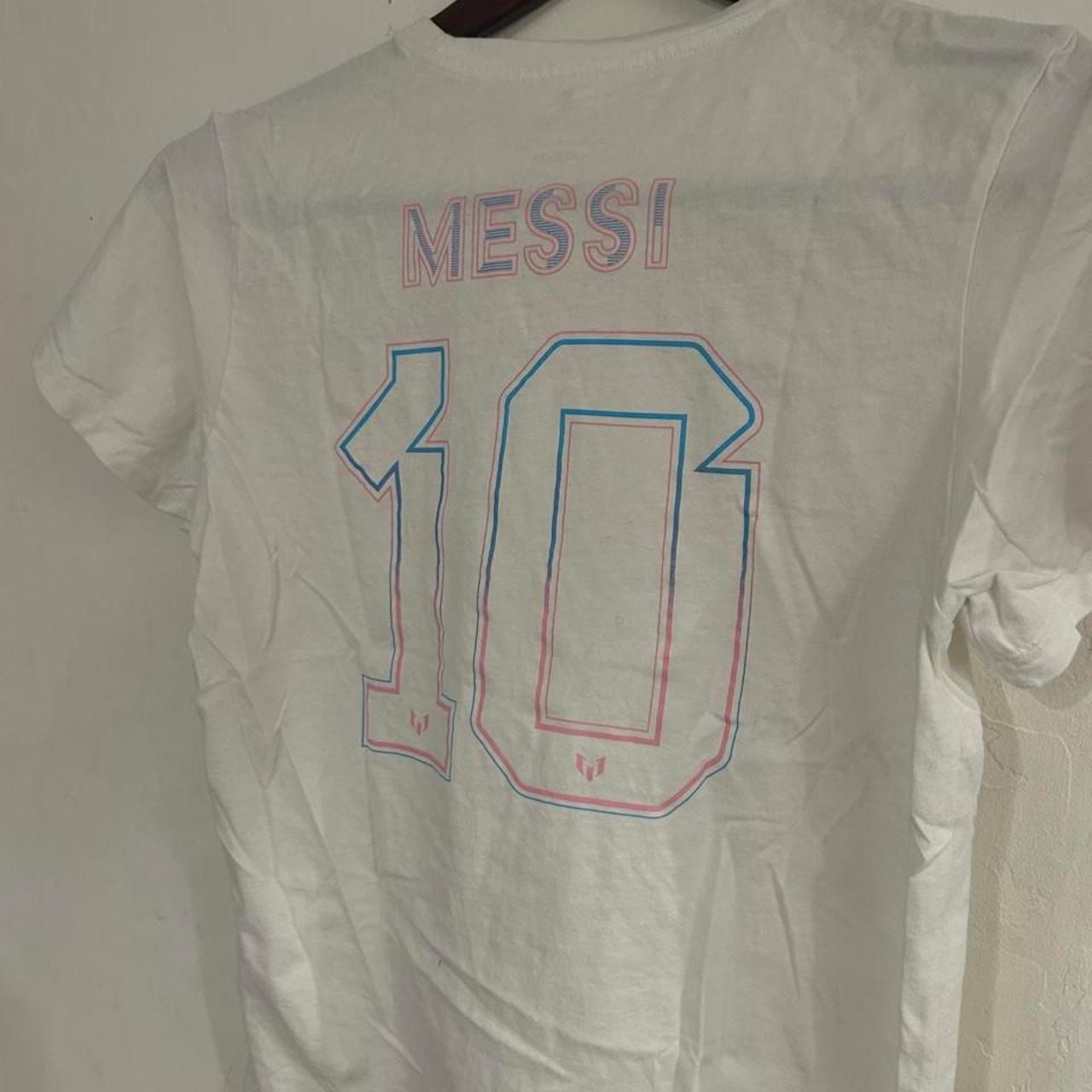 Adidas Messi 10 T-Shirt Youth Size M White Pink Blue 5