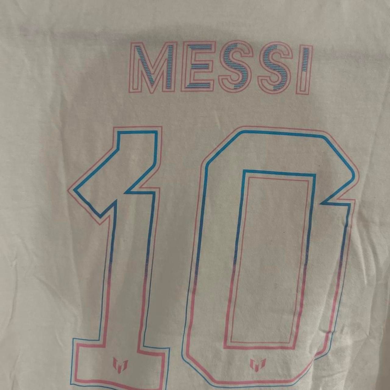 Adidas Messi 10 T-Shirt Youth Size M White Pink Blue 6