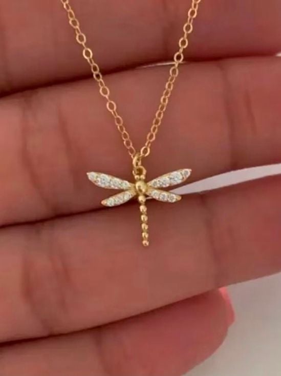 Gold Dragonfly Pendant Necklace for Women 4